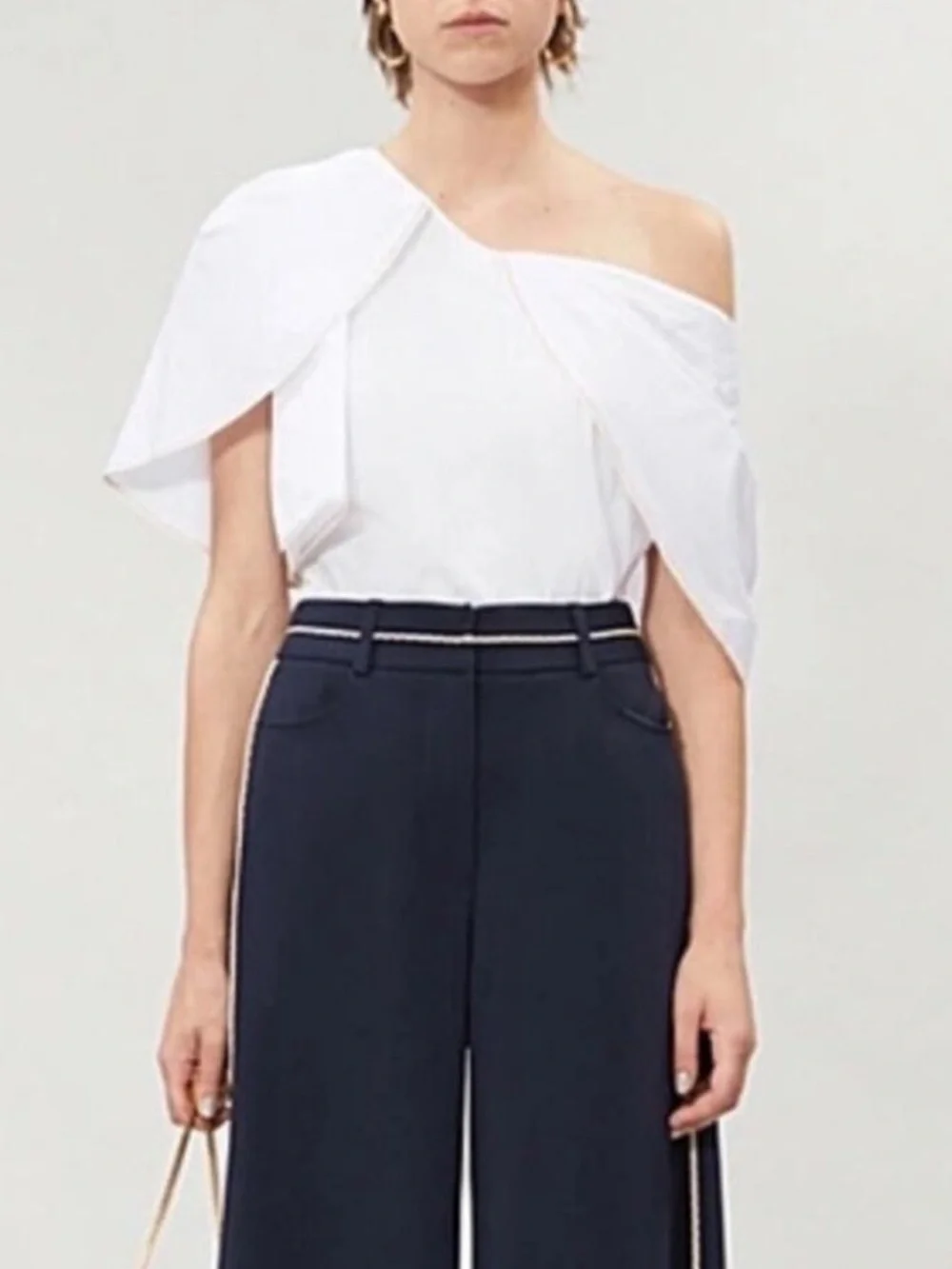 NWT Peter Pilotto Sculpural Ruffle Cotton Poplin Top Blouse White US 8
